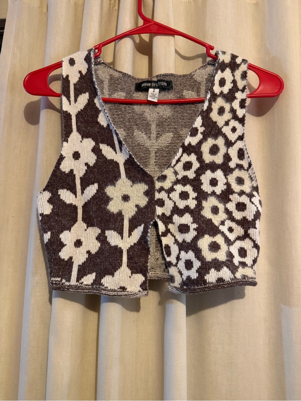 Urban Outfitters Brown & Cream Floral Cropped Knit Vest